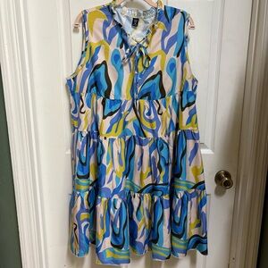SHEIN Abstract Print Dress in Blue and Yellow